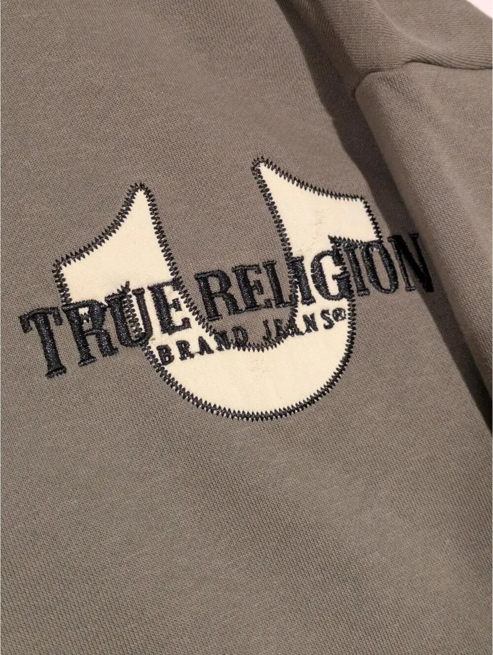 True Religion Quarter Zip Pullover Sweatshirt Olive Embroidered Logo Mens XL